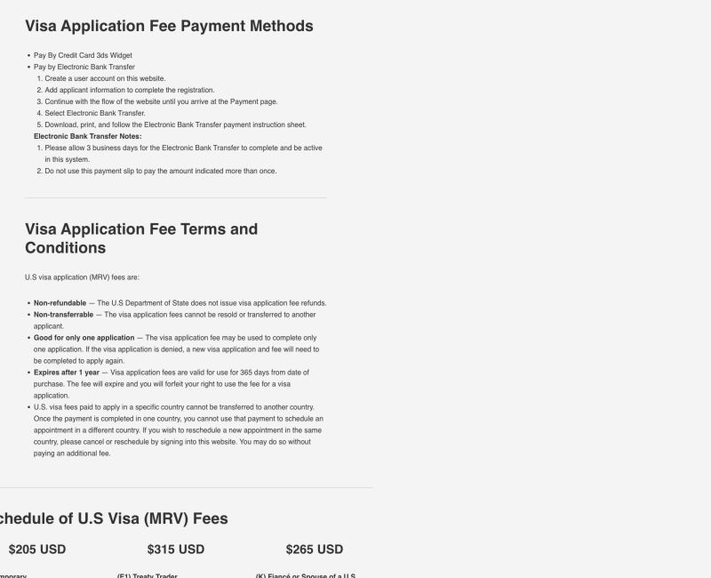 Official United Kingdom U.S. visa payment page showing credit card and electronic bank transfer options